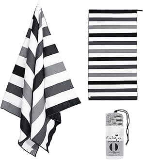 Exclusivo Mezcla Microfiber Quick Dry Beach Towel, Oversized Sand Free Beach Towel for Travel/Camping/Sports (Striped Black, 76cm x 152cm - Super Absorbent, Compact and Lightweight