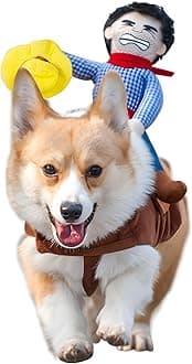 NACOCO Cowboy Rider Dog Costume for Dogs Clothes Knight Style with Doll and Hat for Halloween Day Pet Costume (L)