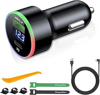 Dash Camera Car Charger Mini USB Interfaces, Car Phone Charging USB-C Port 18W, L-Type Driving Recorders Power Cord Universal Adapter Power Cord 3.5m/11.5ft 12V-24V to DC 5V 3A