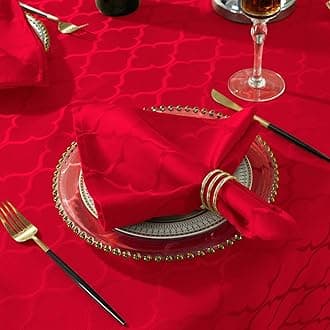 SASTYBALE Christmas Cloth Napkins 20 x 20 Inch, Flower Pattern 4 Pieces Solid Washable Comfortable Napkins for or Xmas Holiday Party Decor (Red, 20” X 20” Napkin)