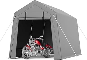 GarveeLife 7 x 15 ft Carport Storage Shed, Portable Garage with Roll-up Zipper Door, Heavy Duty Waterproof Tarp, Storage for Motorcycle, Bike, Firewood, Garden Tools