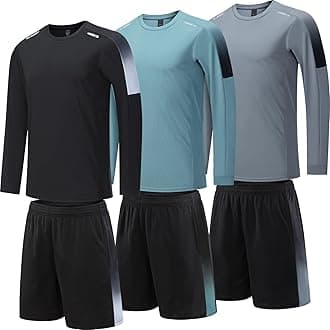 BOOMCOOLGym Clothes workout shorts and long sleeve shirts for men running dry fit athletic outfits sets 6 pack