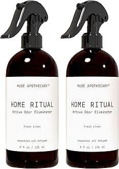 Muse Apothecary Home Ritual Active Odor Eliminator Spray - Odor Eliminator for Home - Furniture Deodorizer Spray & Bathroom Odor Eliminator - Essential Oil Air Freshener - 8oz, Fresh Linen