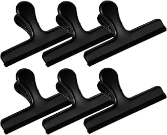 HOUSE AGAIN 6 Pack Stainless Steel Large Chip Bag Clips Covered with Silicone - NO More Sharp Edges - Color Coded for Food Bags - Air Tight Seal, Heavy Duty for Kitchen and Office, 5 Inches-Black