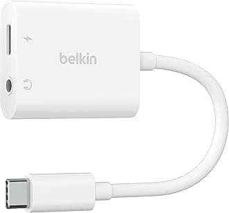 Belkin NPA004btWH 2 in 1 USB-C Dual Adapter, 3.5mm Audio + Charging, USB-C PD60W Fast Charging, Built-in DAC, Compatible with Android Smartphones, Galaxy, Xperia, Pixel, AQUOS, iPad Pro, iPad Air