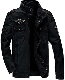 KEFITEVD Men's Multi Cargo Pocket Tactical Cotton Safari Jacket Fall Casual Fleece Coat Black(Size:S)