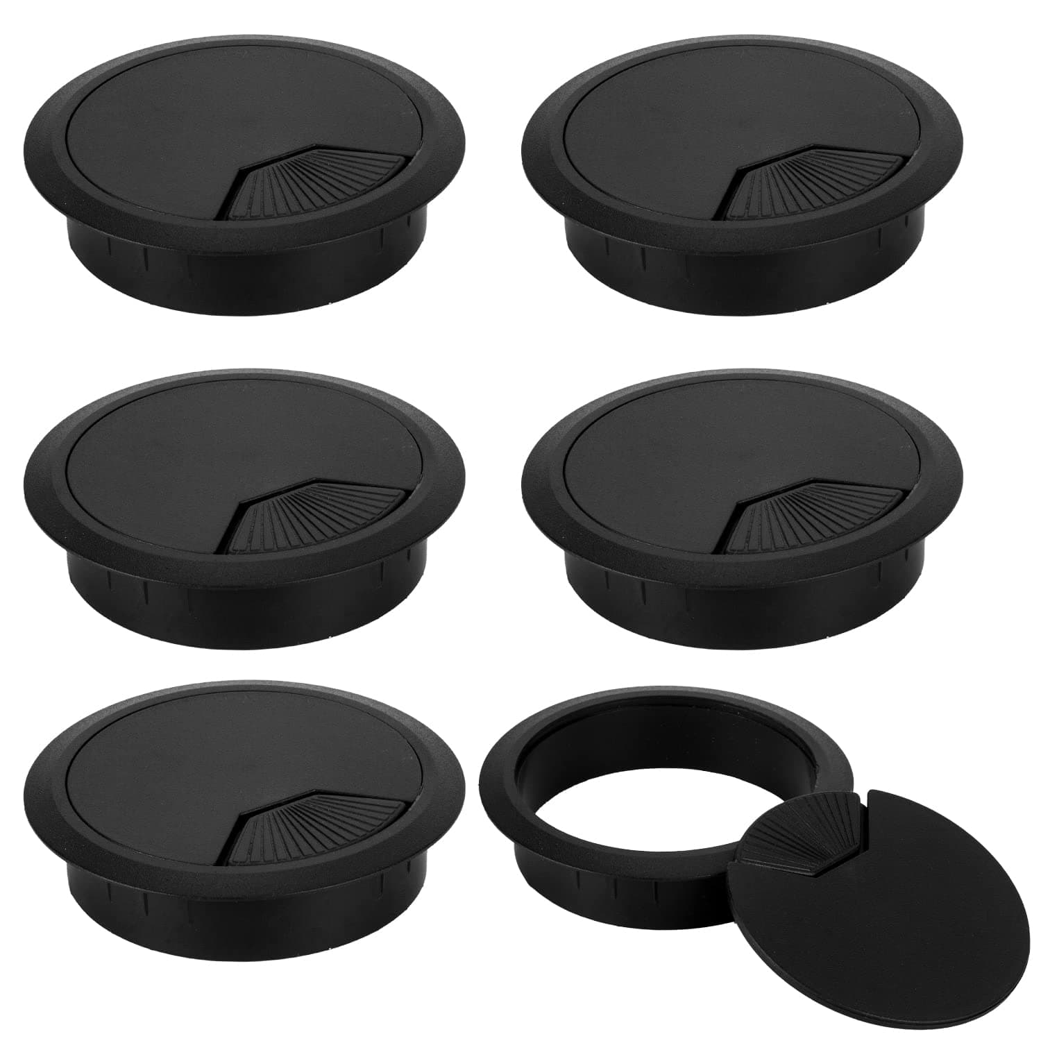 – 8 Pack 80mm Plastic Desk Cable Grommets, Black Wire Organizer Caps, Round PC Computer Port Cable Hole Cover Plug Bushings, Perfect for Hide Data Cords in Office Desk, TV Stands, Tabletops and More