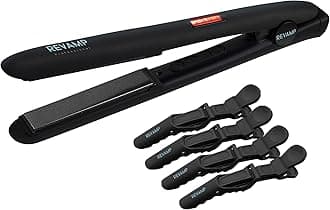REVAMPProgloss Digital Ceramic Straighteners + Hair Sectioning Clips - Slim, Lightweight,Salon Professional Straightening and Curling Hot Iron Styler for All Hair Type, Adjustable Temperature - Black
