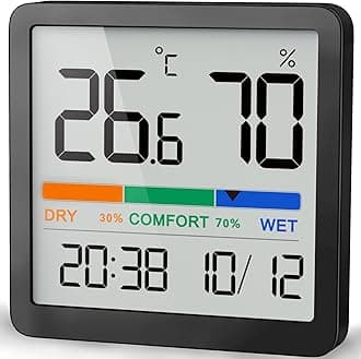 NOKLEAD Room Thermometer Hygrometer Small Digital Temperature Humidity Meter Indoor Thermometers Sensor Air Monitor with Clock Comfort Display Calibration
