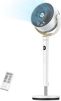 Dreo Fan for Bedroom, 120° Oscillating Standing Fan, Quiet Pedestal Fan with DC Motor, 9 Speeds, 4 modes, 20dB, 120° Manual Vertical, 37-42" Adjustable Height, 9H Timer, White