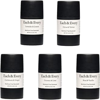 Each & Every All Natural Deodorant - Aluminum Free Deodorant for Women & Men - The Mini Starter Set - Sensitive Skin Friendly Multipack with All Our Best Sellers - Travel Size (5 Pack, 0.5 Oz)