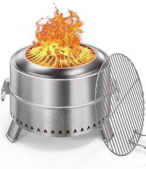 Smokeless Firepit, 21 Inch Fire Pit for Outside with Patented Technology, Large Fire Pit for Patio with Steel Grill Rack, Fire Poker, and Bag, Easy Setup and Storage, Wood Burning