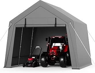 GAOMON 10'x15' Outdoor Portable Garage, Waterproof & UV-Resistant Storage Shed with 2 Roll-Up Doors, Carport Tent for Motorcycle, Bike, and Tools, Gray