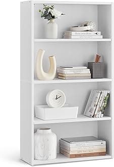 VASAGLE Bookshelf, 4-Tier Open Bookcase with Adjustable Storage Shelves, Floor Standing Unit, White ULBC164T14