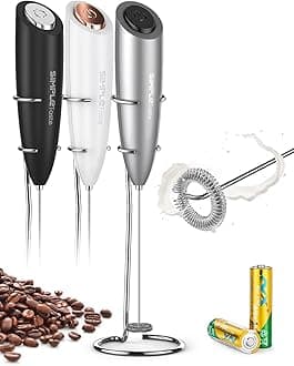SimpleTaste Electric Milk Frother, One Touch Handheld Battery Powered Electric Foam Maker with Stand, Grey