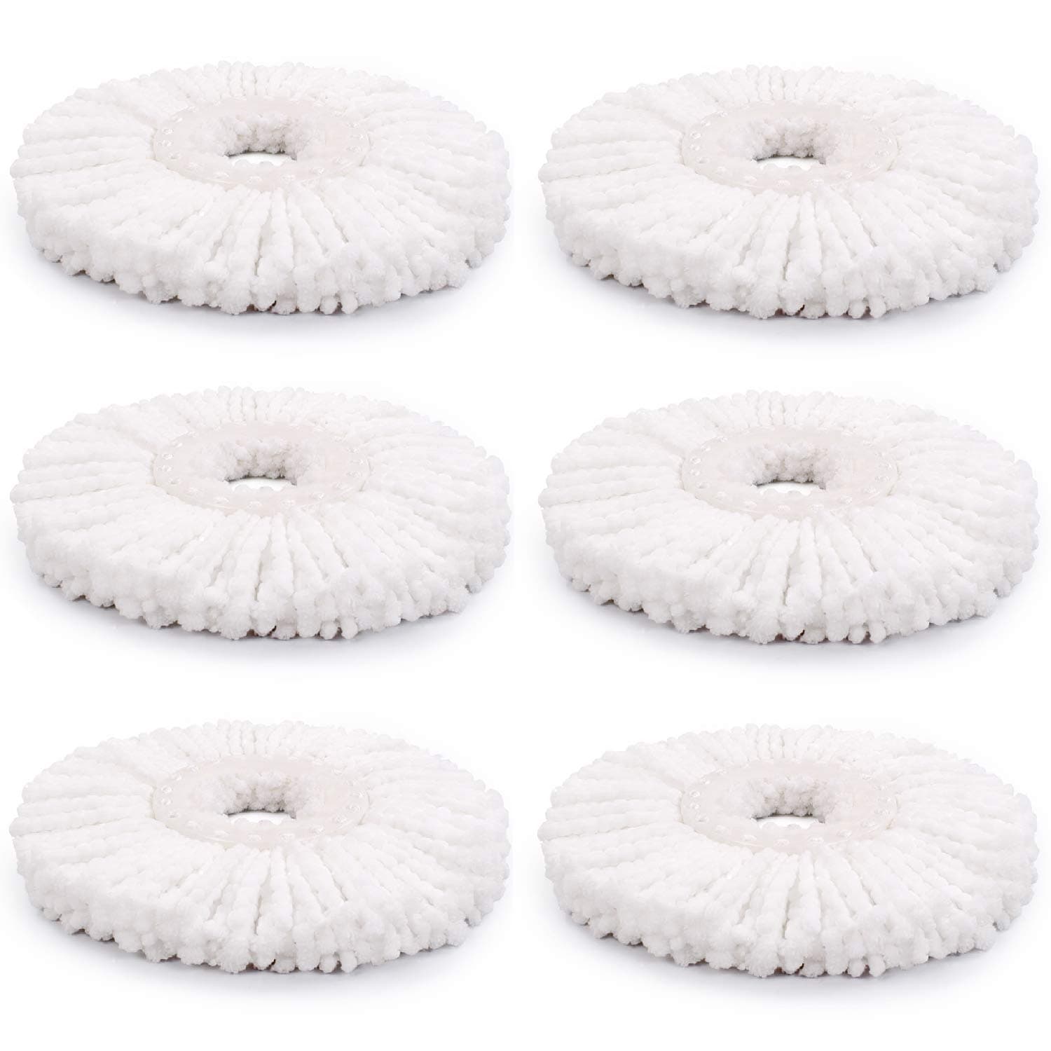 Spin Mop Replacement Heads Refill Set of 6 Pack White, Amaou Universal Round Shape Standard Size