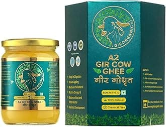 - GirOrganic A2 Ghee 500ml - Pure Glass Bottle Ghee | 100% Gir Cow Ghee | Vedic Bilona Method | Grassfed, Cultured, Premium & Traditional Ghee | Immunity Booster | Gopal Ratna Award Winner 2023