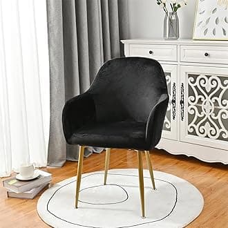 Highdi Soft Velvet Dining Chair Covers Solid Color Stretch Curved Back Chair Slipcovers with Armrest, Vanity Swivel Armchair Cover Removable Washable for Bedroom Party Hotel (Black,1 PC)