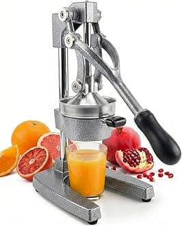 Cast Iron Citrus Juicer | Extra-Large Commercial Grade Manual Hand Press | Heavy Duty Countertop Squeezer for Fresh Orange Juice (Bonus Stainless Steel Cup) (Gray)