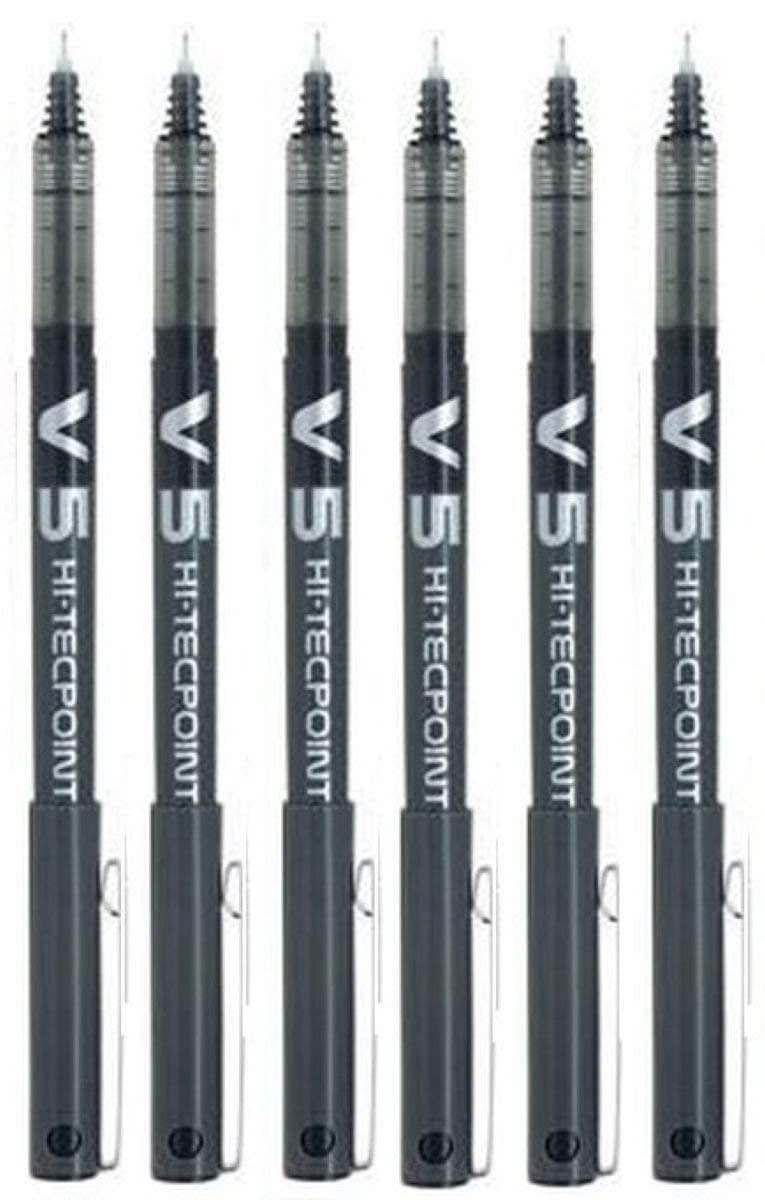 Pilot BX V5 Black Hi-Tecpoint Extra Fine Rollerball Pen 0.5 mm Nib Tip 0.3 mm Line Width (Pack of 6)