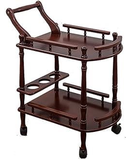Wooden Double-Layer Tea Cart with Casters, Serving Cart on Wheels (Small cart), Brown