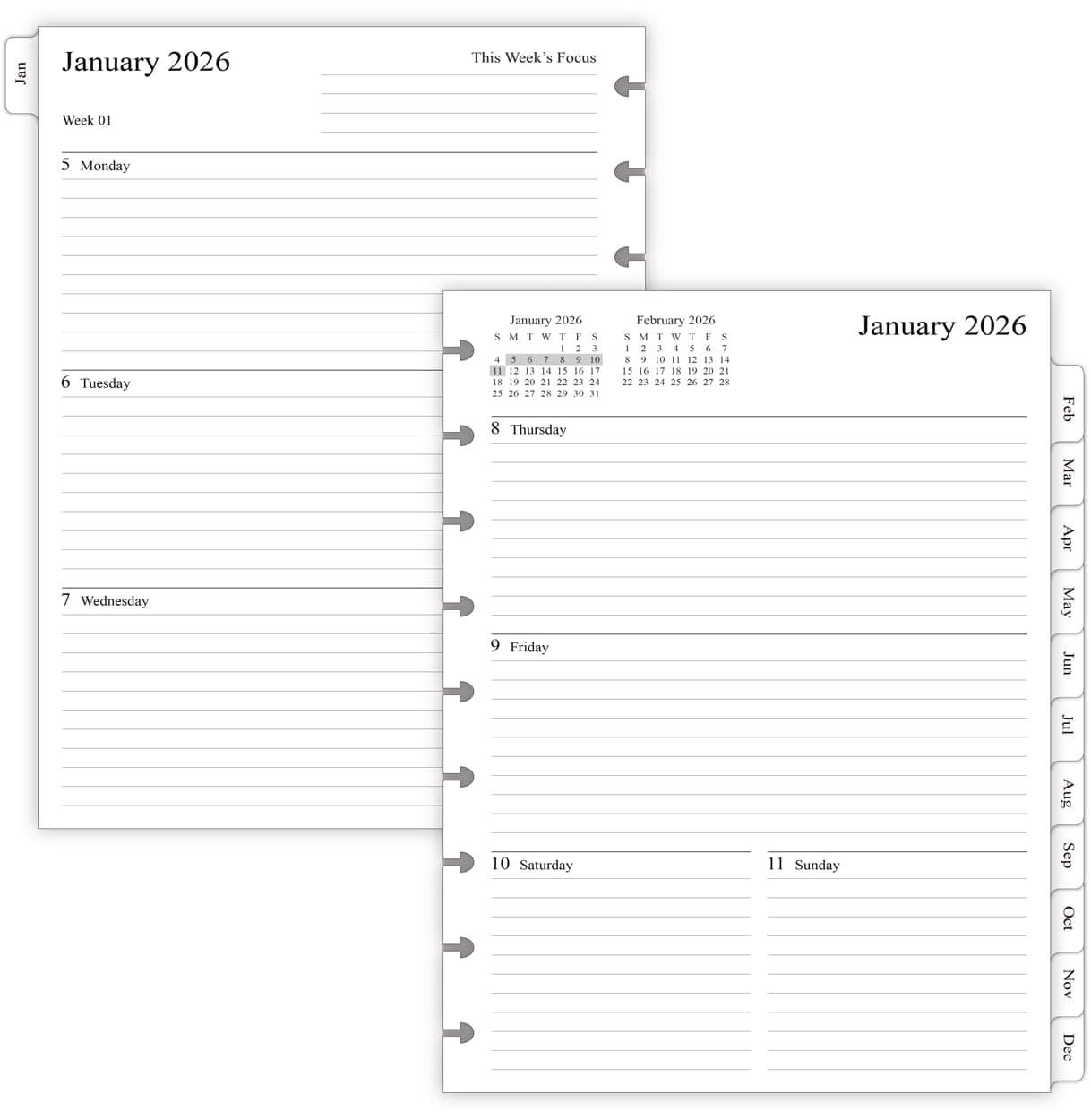 newestor 2025 Weekly Planner Refills for Happy Planner Classic Notebook - 9 Discs Punched, Two Pages Per Week, Jan 2025 to Dec 2025, 7" x 9-1/4"