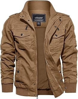 – Men's Casual Cotton Military Bomber Jacket Winter Outerwear Windbreaker Cargo Jacket Multi Pockets