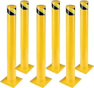 Safety Bollard 6 Packs, Garvee 42 in Height Bollard Post, 4.5 in Diameter, Yellow Safety Steel Bollard Post with 24 Anchor Bolts, for Traffic Control, Driveway Barrier, Parking Pole