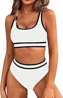 GenfienWomen's Bikini Sets Bikini Tops High Waisted Bottom Tummy Control Bathing Suits Cut Out Ladies Swimsuit Suits Padded Beachwear