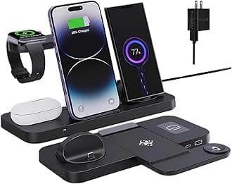 6-in-1 Fast Wireless Charging Station for iPhone 16/15/14/13, Apple Watch Ultra/9/8, AirPods Pro,18W Qi-Certified (with QC3.0 Adapter)
