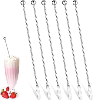 6 Pcs 7.6-inch Cocktail Paddle Drink Stirrers Stainless Steel Coffee Stirrers Metal Cocktail Stirrers with Small Rectangular Paddles Reusable Beverage Swizzle Stick for Bar Party Home Office