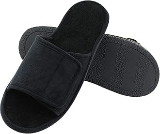 - Adjustable House Slippers for Men Soft Open Toe Breathable Indoor Slip on Mens Slides Sandals with Memory Foam for Home Bedroom,All Seasons