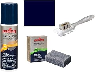 pedag Suede Cleaner and Textile Color Restorer, 3 pc Cleaning and Care Kit for Shoes and Boots, Made in Germany, Navy Blue