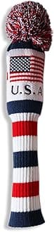 CRAFTSMAN GOLF US Flag Knit Pom Pom White Blue Red Driver,Fairway Wood, Hybrid Head Cover Headcover for Callaway Mizuno Cobra Taylormade