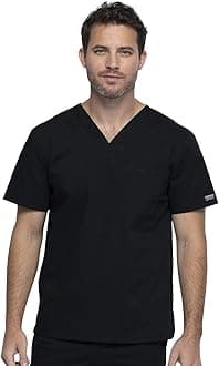 Workwear Professionals Men & Women Scrubs Top V-Neck WW644, S, Black