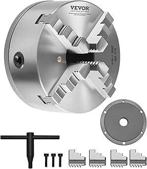 VEVOR 4-Jaw Lathe Chuck, 8 Inch (200 mm), Self-Centering Chuck with 1 1/2 in-8 Threaded Backing Plate, 0.16-7.87 in (4-200 mm) Clamping Range with T-wrench Screws, HT300 Material, for Wood Metal Lathe