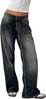 Women's Wide Leg Boyfriend Jeans Straight Leg Denim Pants Low Rise Baggy Casual Loose Jeans