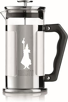 Bialetti PRECIOUS COFFEE MAKER, French Press Coffee or Tea Filter, Stainless Steel Body & Borosilicate Glass Container, Dishwasher Safe, 350ml, Holds 3 Cups