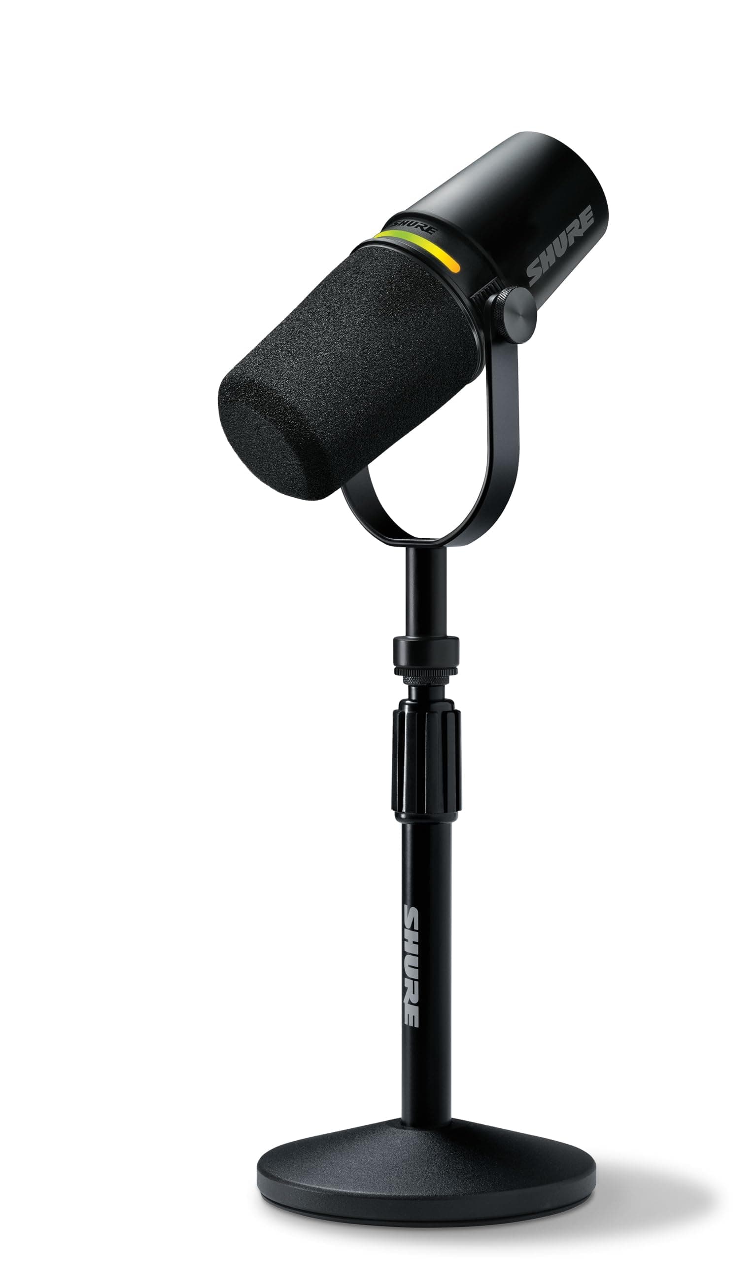 MV7+ Podcast Microphone with Stand. Enhanced Audio, LED Touch Panel, USB-C & XLR Outputs, Auto Level Mode, Digital Pop Filter, Reverb Effects, Podcasting, Streaming, Recording - Black