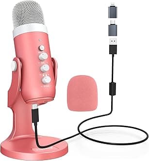 ZealSound USB Microphone,Condenser Computer Mic,Plug&Play Gaming Microphones for PS 4&5.Headphone Output&Volume Control,Mic Gain Control,Mute Button,YouTube Podcast on Mac&Windows Pearlescent pink