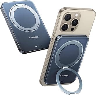 TORRAS5,000mAh Ultra Thin Wireless Portable Charger, Power Bank with Kickstand, 15W Fast Charging with USB C Cable, Magnetic Battery Pack for iPhone 17 Pro Max/16/15/14/13/12 Series, Black