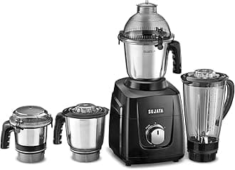 - Sujata MG03 Mixer Grinder|1000 Watts Double Ball Bearing Motor|24000 RPM|Non-Stop 90 Mins Running|4 Jars including 1750ml Blender with Coconut Milk Extractor, 1500ml, 1000ml, 500ml Jar| (Black)