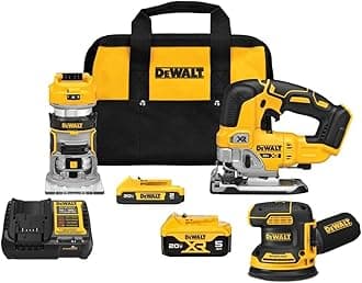 DEWALT 20V MAX* 3-Tool Combo Kit, Brushless Cordless Router Tool, Random Orbital Sander, Jig Saw, Battery and Charger Included (DCK307D1P1)