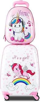 2 Pcs Kids Carry On Luggage, Unicorn, 12" & 16", Traveling
