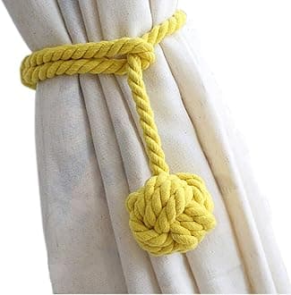 Melaluxe 2 Pack Curtain Tiebacks - Heavy Duty Curtain Rope Tieback, Handmade Rural Decorative Curtain Holdbacks (Yellow)
