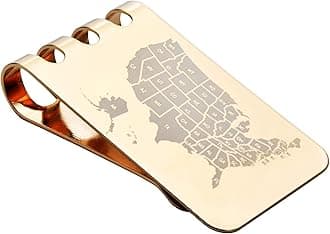 LindenleMoney Clip Spring Steel Cash Clips Large Capacity Minimalist Front Pocket Wallet (Medium, 18K Gold Map)