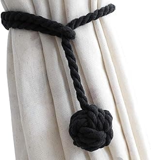 Melaluxe 4 Pack Curtain Tiebacks - Heavy Duty Curtain Rope Tieback, Handmade Rural Decorative Curtain Holdbacks (Black)