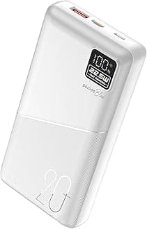PorodoBlue Quick Charge Power Bank 20000 mAh, 20W Power Delivery, Dual USB-A & USB-C Outputs, Digital Display, Fast Charging 0%-65% in 35 Min, Portable & Durable – White