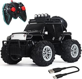 Wembley Offroad Rechargeable Remote Control Car Toy for Boys | Monster Truck RC Car with 4 Headlight Modes | Lithium Battery | C-Type Charging | Remote Car for Kids Adult | Made in India - Black