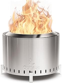 OutVue 22 inch Stainless Steel Smokeless Fire Pit, Outdoor Smokeless Firepit, Wood Burning Fire Pits for Camping, Bonfire, Low Smoke Firepit for Outside (Vertical Hole)